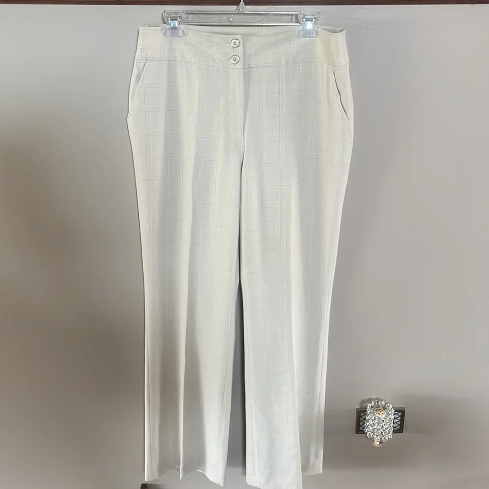 Cass women’s luxury rayon poly stretch cream muted plaid slacks trousers zip 12